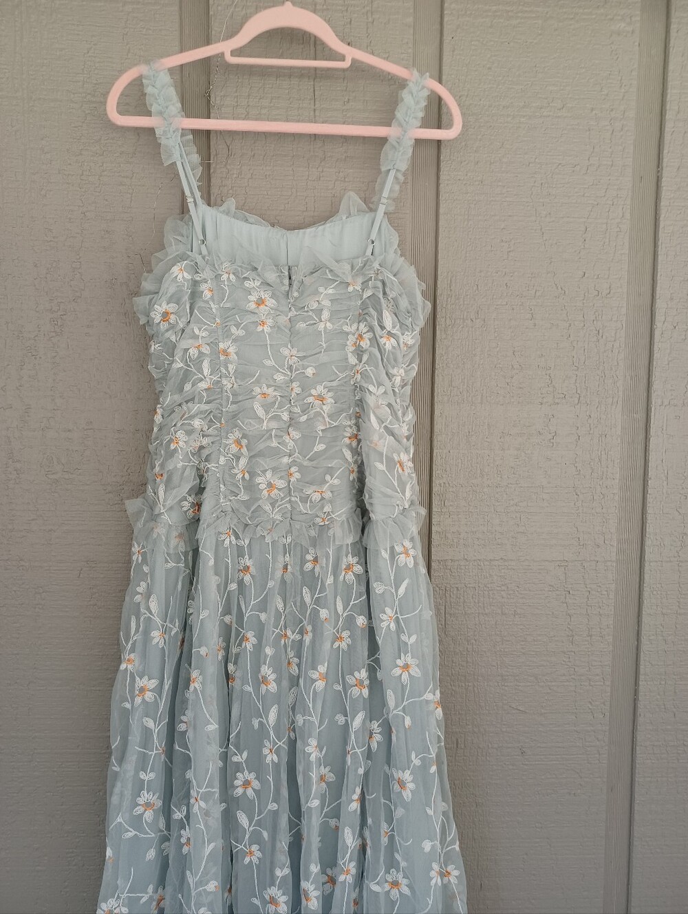 Anthropologie Sleeveless Tulle A Line Maxi Dress Size M Feminine Ruffle Floral - Picture 6 of 16